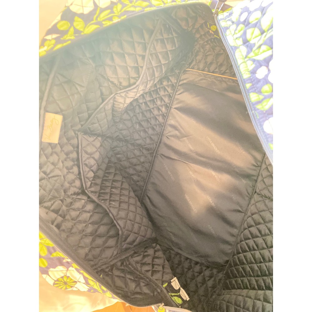 Vera Bradley Quilted Cotton Floral "Lucky You" Green Navy White Travel Weekender - Picture 7 of 8